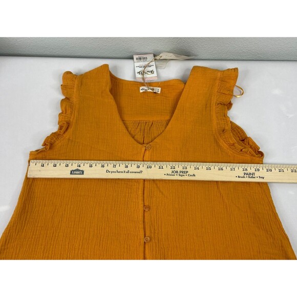 New In Collection Women Cropped Top Orange Ruffle Cap Sleeve Button Front NWT - Picture 8 of 9